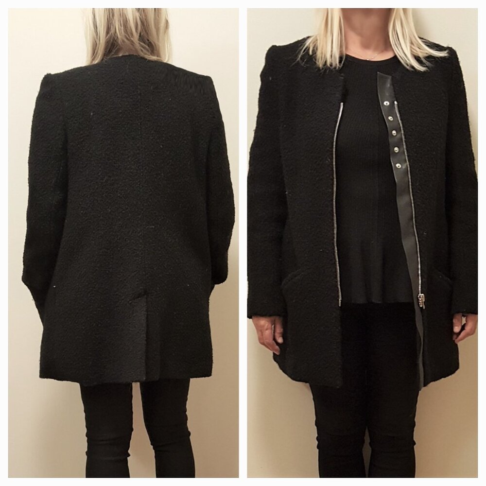 IRO Black Wool Boucle 'Ancilla' Coat Trench Jacket Sz 42 US M